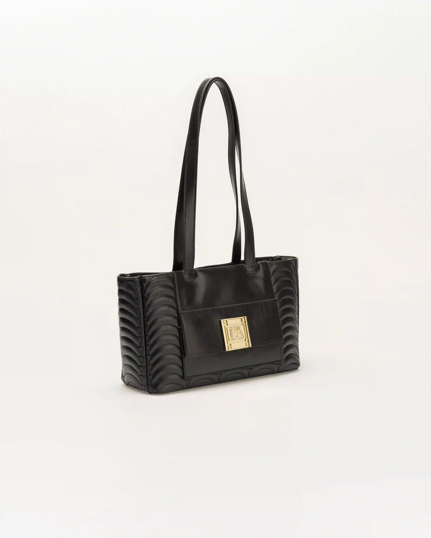Black ann designer shoulder bag with refined edges and timeless structure.