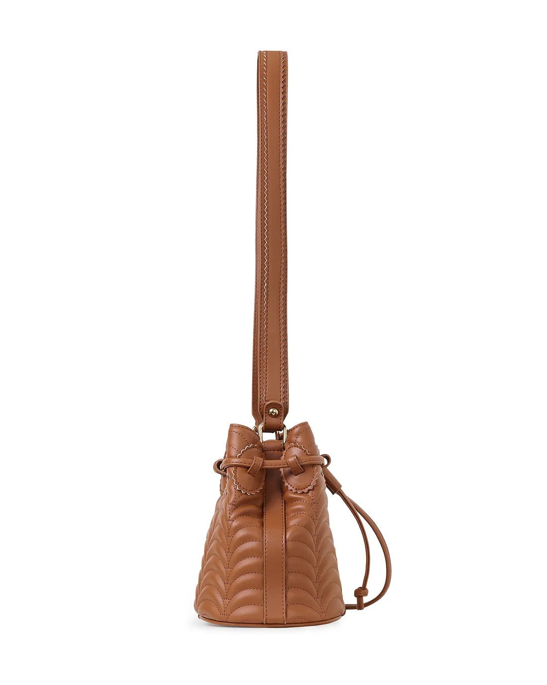 Chic Duffy N1 tan high-end shoulder bag offers minimalist elegance with rich texture.