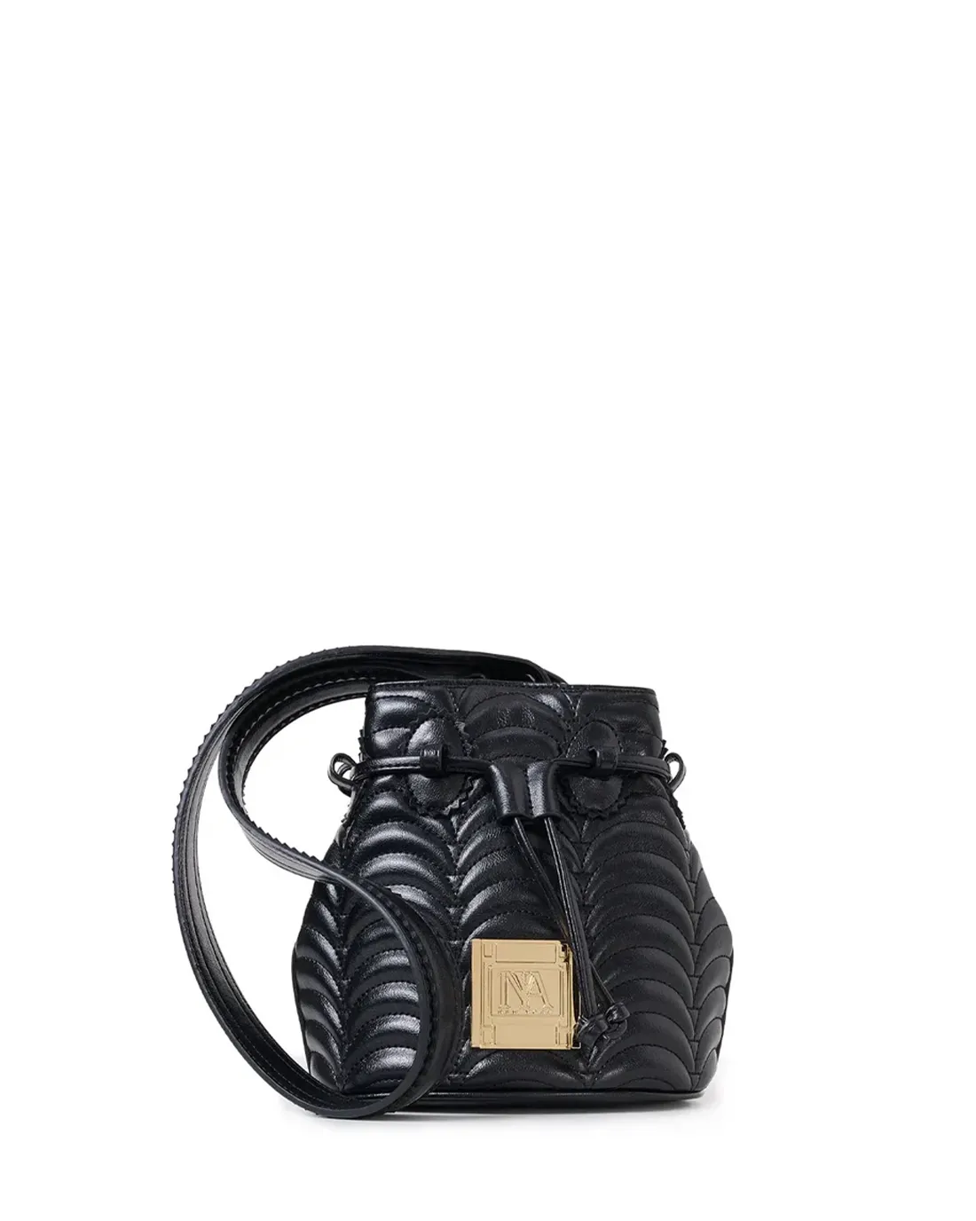 Duffy black designer shoulder bag for women displayed with a sleek form and luxury details.