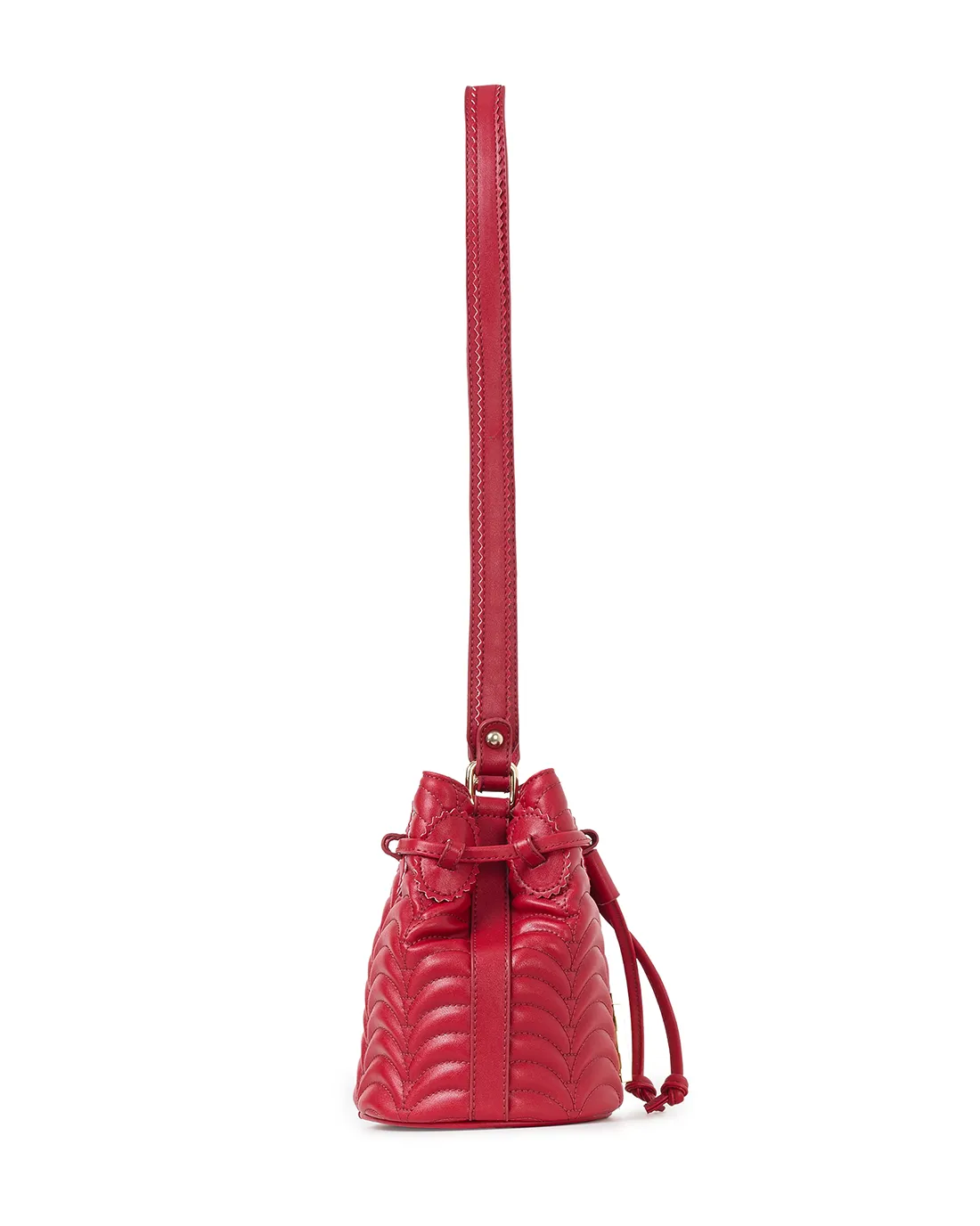 Duffy N1 red handmade shoulder bag highlights artisan craftsmanship with bold color.