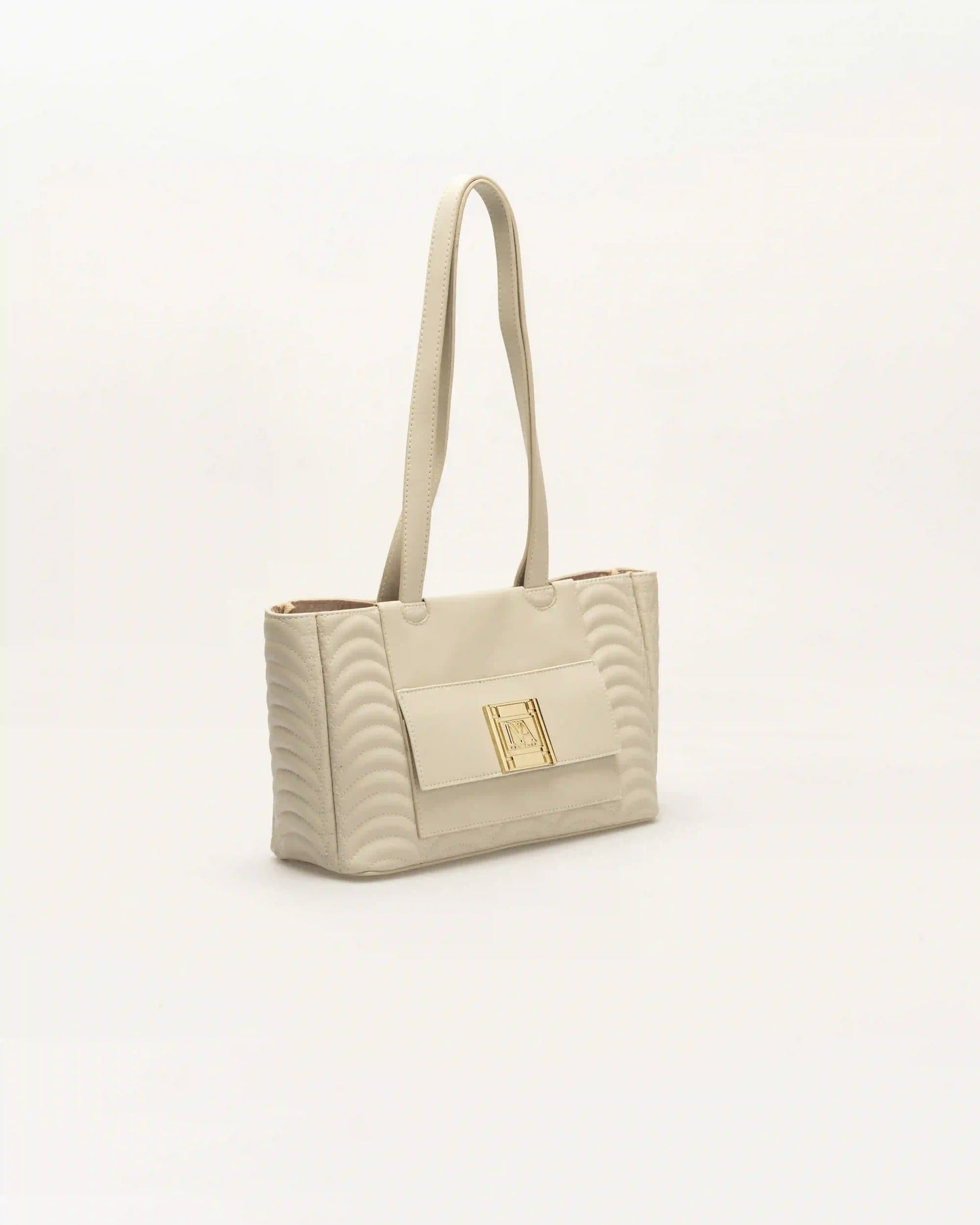 Elegant ann beige designer shoulder bag with premium texture and soft tone.