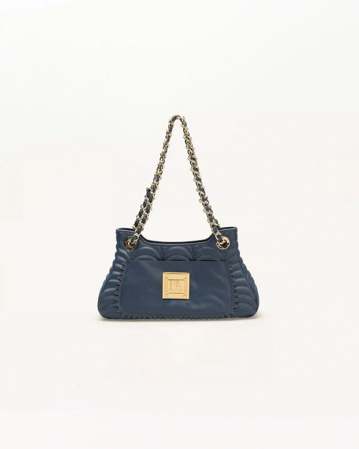 Madison navy blue luxury shoulder bag featuring fine finish and stylish charm.