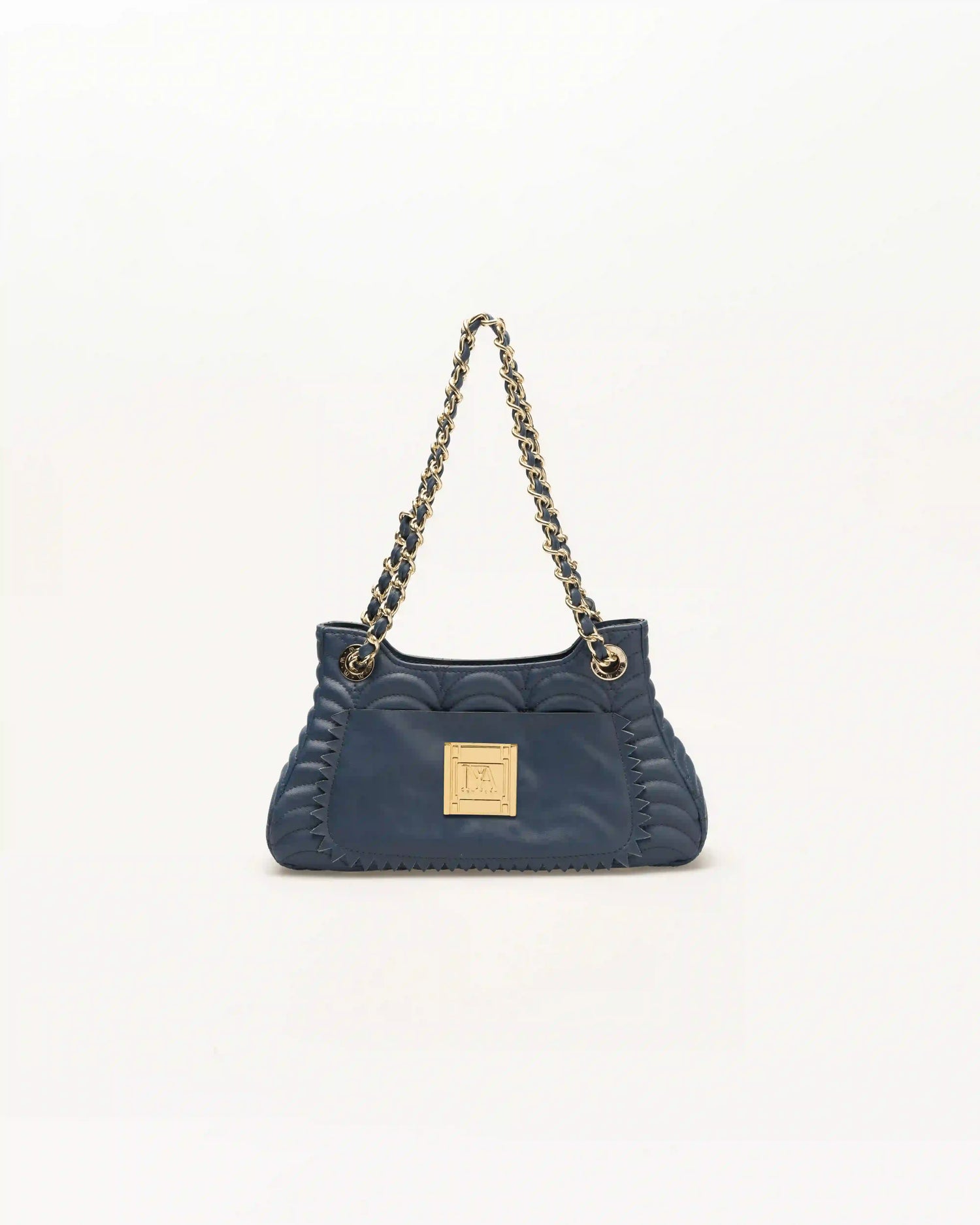 Madison navy blue luxury shoulder bag featuring fine finish and stylish charm.