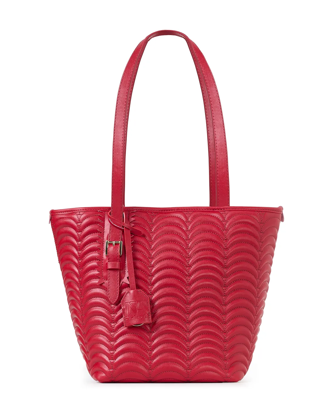 An image showing premium Tote red sustainable shoulder bags with smooth texture.