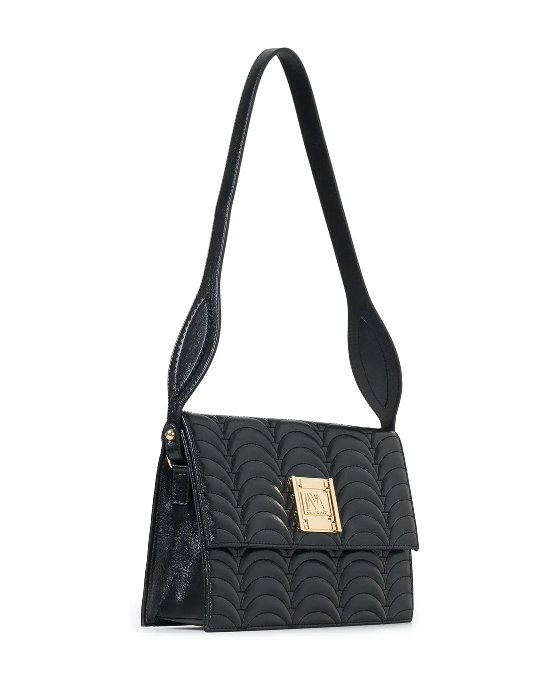 Queen's N1 black high-end shoulder bag offers a refined minimal look with structure.
