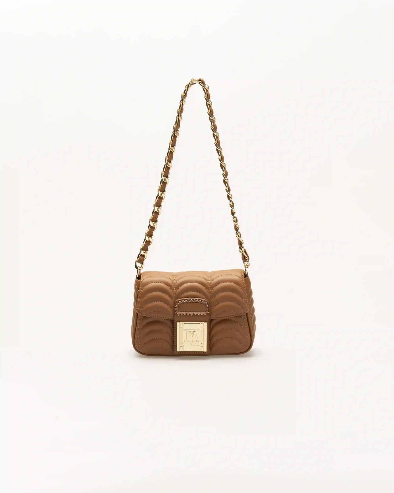 Stylish jay tan designer shoulder bag with soft curves and elegant features.