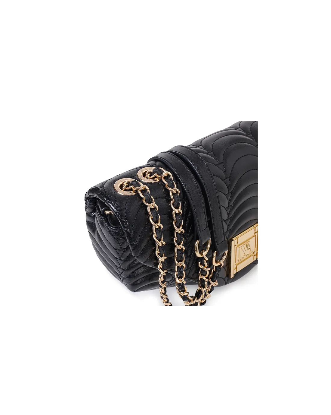 Trendy Broadway N2 black designer shoulder bag combines bold structure with elegance.